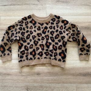 Astr Leopard Print Crew Neck Sweater - Tan and Black